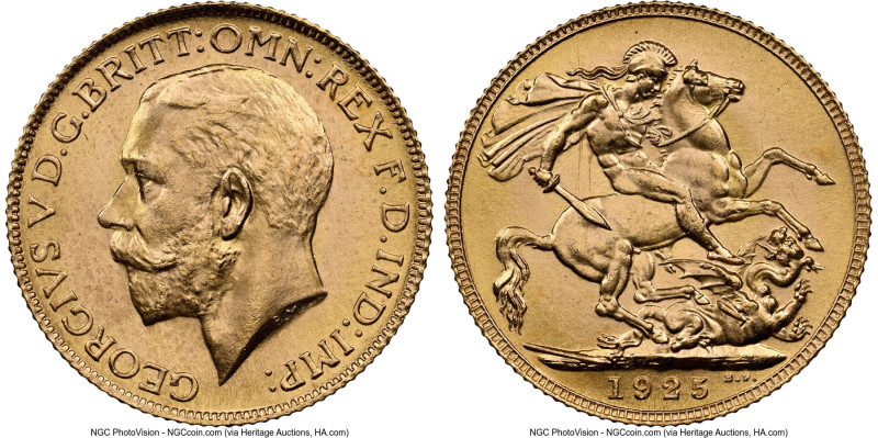 George V gold Sovereign 1925 MS66 NGC, KM820, S-3996. Commendably lustrous with ...