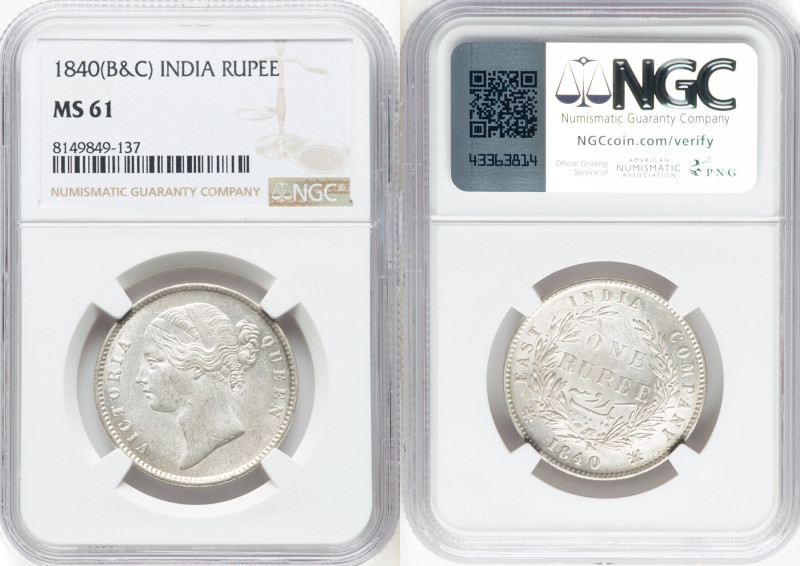 British India. Victoria Pair of Certified Rupees 1840-(b & c) MS61 NGC, Calcutta...