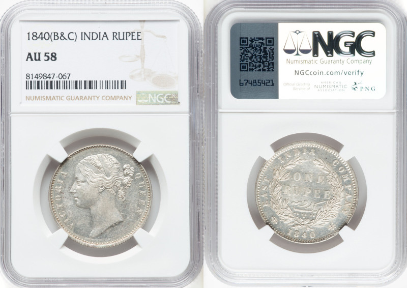 British India. Victoria 3-Piece Lot of Certified Rupees 1840 (b & c) AU58 NGC, C...