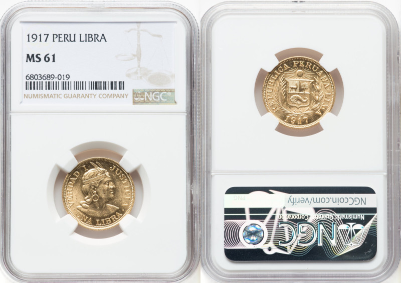 Republic gold Libra 1917 MS61 NGC, Lima mint, KM207, Fr-73. HID09801242017 © 202...