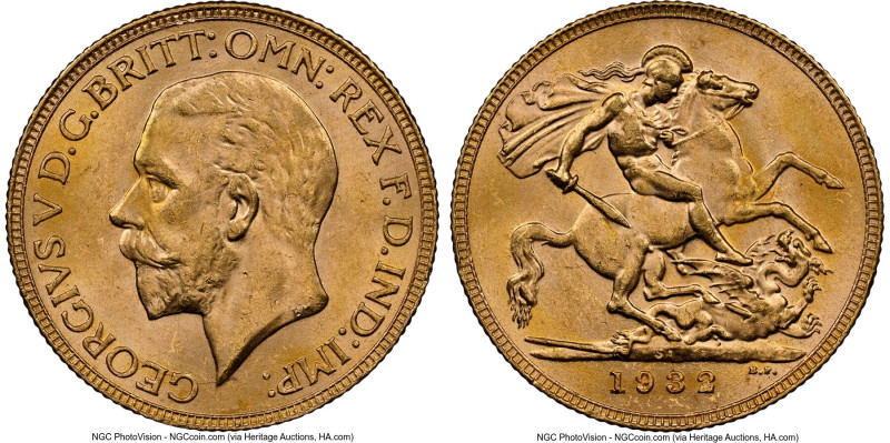 George V gold Sovereign 1932-SA MS63 NGC, Pretoria mint, KM-A22, Hearn S-347. La...