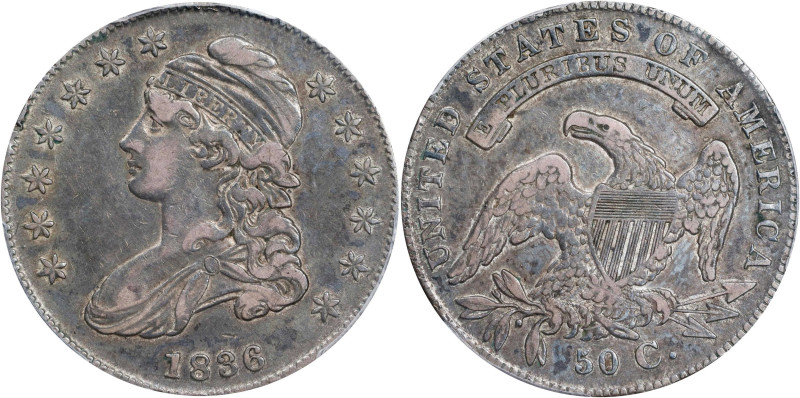 1836 Capped Bust Half Dollar. Lettered Edge. O-108a. Rarity-1. Die State 108.3. ...