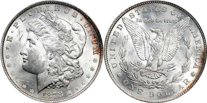 1878 Morgan Silver Dollar. 7 Tailfeathers. Reverse of 1879. MS-62 (PCGS).
PCGS#...