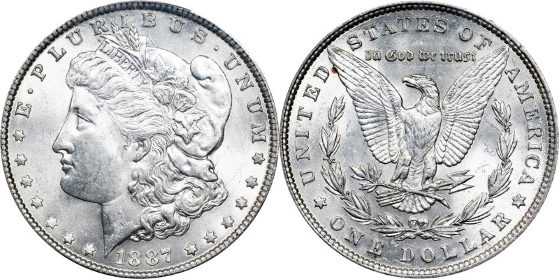 1887 Morgan Silver Dollar. VAM-12. Top 100 Variety. Doubled Die Obverse, Alligat...