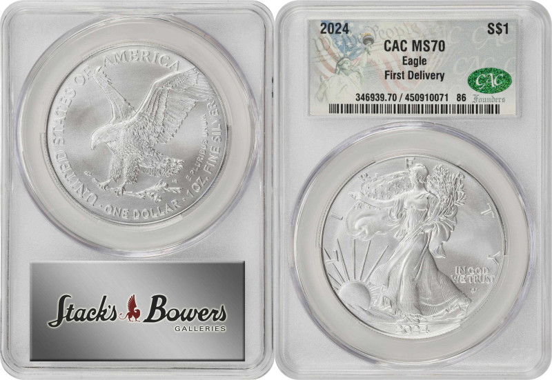 Lot of (10) 2024 Silver Eagles. First Delivery. MS-70 (CACG).
PCGS# 934800.

...