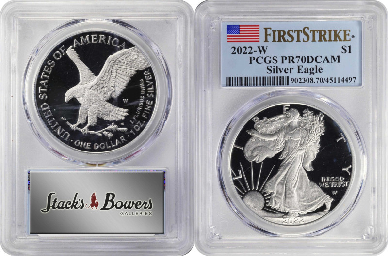 Lot of (3) 2022-Dated Silver Eagles. First Strike. (PCGS).
Included are: 2022 M...