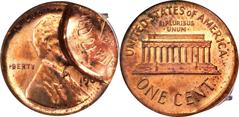 Undated Lincoln Cent. Memorial Reverse. Partial Collar, Partial Brockage. MS-62 ...