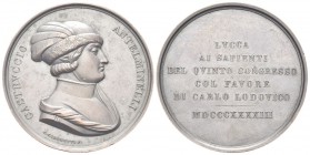 LUCCA. Castruccio degli Antelminelli detto Castracane (Condottiero e poi Signore di Lucca), 1281-1328. Medaglia in bronzo postuma 1843 opus G. Giromet...