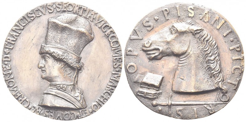 MILANO. Francesco Sforza, 1401-1466. Medaglia opus Pisenello. Æ, gr. 124,08 mm 8...