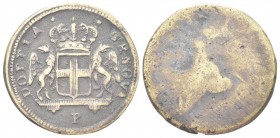 Genova. Dogi Biennali, 1528-1797. III Fase, 1637-1797. Peso Monetale della Doppia di Genova. Æ, gr. 12,43 mm 25,7. Dr. DOPPIA - GENOVA. Stemma coronat...