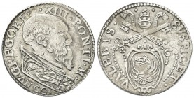 ancona. Gregorio XIII (Ugo Boncompagni), 1572-1585. Testone. Ag, gr. 9,46. Dr. GREGORI - XIII PONTI M. Busto a d., con piviale decorato; sotto, AN - C...