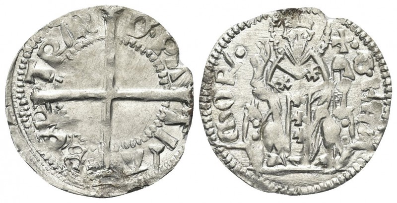AQUILEIA. Bertrando, 1334-1350. Denaro con Sant’Ermacora imberbe. Ag, gr. 0,95. ...
