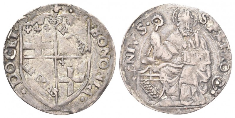 BOLOGNA. Anonime pontificie, sec. XVI-XVII. Carlino. Ag, gr. 1,98. Dr. DOCET - B...