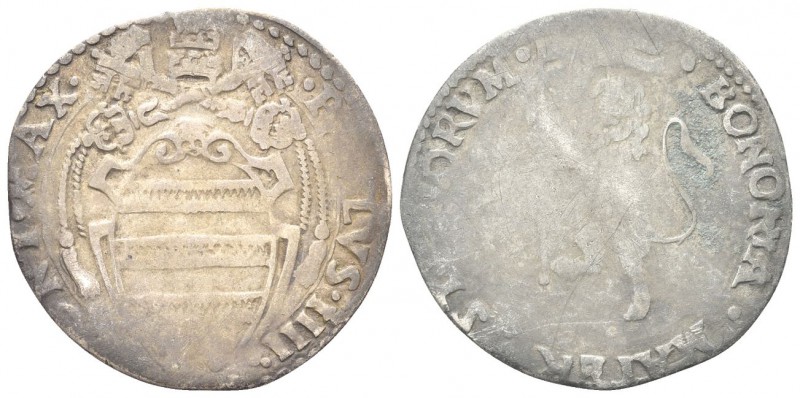 BOLOGNA. Paolo IV (Gian Pietro Carafa), 1555-1559. Gabella. Ag, gr. 1,90. Dr. PA...