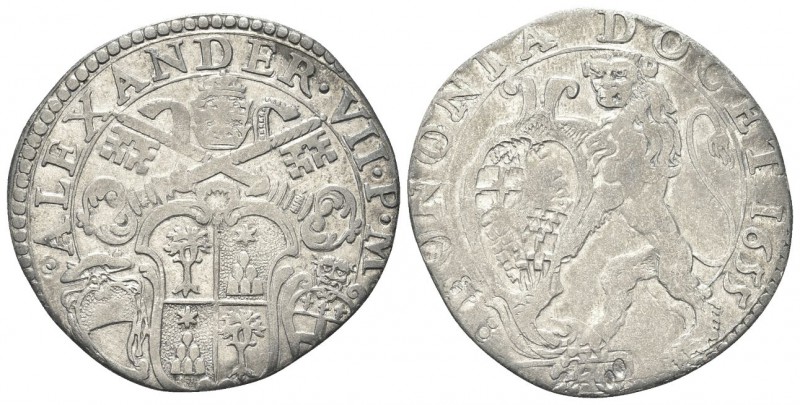 Bologna. Alessandro VII (Fabio Chigi), 1655-1667. Lira da 20 bolognini 1655. Ag,...