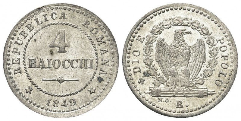 BOLOGNA. Seconda Repubblica Romana, 1848-1849 4 Baiocchi 1849. Mi,. Dr. REPUBBLI...