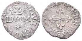 DESANA. Agostino Tizzone, 1559-1582. Quattrino 1581. Æ, gr. 0,71. Dr. Lettere DMM coronate. Rv. Croce gigliata. MIR 483. Raro. BB.