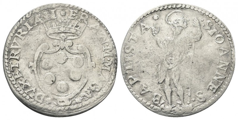 FIRENZE. Francesco I de’Medici, 1574-1587. Mezzo Giulio. Ag, gr. 1,37. Dr. FRA M...
