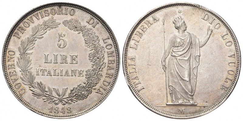 MILANO. Governo Provvisorio di Lombardia, 1848. 5 Lire 1848 rami corti, base sot...