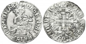 NAPOLI. Roberto d’Angiò, 1309-1343. Gigliato. Ag, gr. 3,79. Dr. ROBERT DEIGRA IIERLET SICIL REX. Il re, coronato, seduto tra due protomi di leoni, tie...