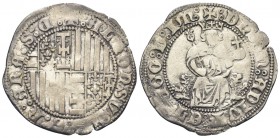 NAPOLI. Alfonso I d’Aragona, 1442-1458. Carlino. Ag, gr. 3,54. Dr. ALFONSVS D G R ARA S D. Stemma inquartato di Ungheria, Gerusalemme, Aragona e Napol...