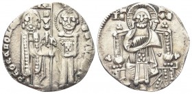 VENEZIA. Pietro Gradenigo Doge XLIX, 1289-1311. Grosso. Ag, gr. 2,14. Dr. PE GRADINICO - S M VENETI. San Marco consegna il vessillo al doge. Rv. Il Re...