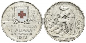 REGNO D’ITALIA. Vittorio Emanuele III, 1900-1943. Medaglia-Moneta emessa a favore della Croce Rossa Italiana. 2 Lire 1915. Ag con smalti, gr. 12,07 mm...