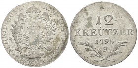 AUSTRIA. Francesco I (II) d’Asburgo Lorena, 1792-1835. 12 Kreutzer 1795, F. Mi, gr. 5,01. Dr. Stemma coronato. Rv. Valore data entro e rami di lauro. ...