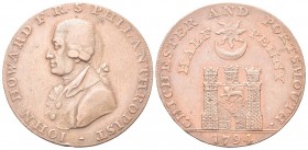 GRAN BRETAGNA. Durante Giorgio III, 1760-1820. Half Penny Token 1794. Æ, gr. 10,12. Dr. Busto di John Howard a s. Rv. Castello a tre torri; sopra, sol...
