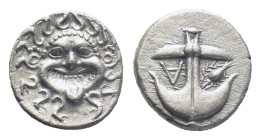 THRACE. Apollonia Pontika. Drachm (14mm, 3.18 g) (Late 5th-4th centuries BC). Obv: Facing gorgoneion. Rev: Upright anchor, crayfish to right, A to lef...