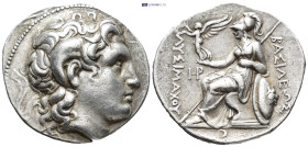 Kings of Thrace. Lysimachos (305-281 BC). AR Tetradrachm (26.9mm, 16.99 g), Lampsakos mint, c. 297-281 BC. Obv. Head of deified Alexander right with h...