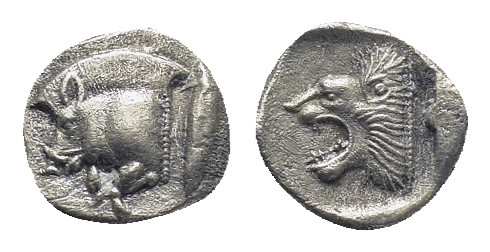 Mysia. Kyzikos circa 450-400 BC. Obol AR (10mm, 1.19 g) Forepart of boar to left...