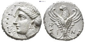 Paphlagonia, Sinope. Late 4th-3rd cent. BC. AR 1/2 drachm. (13mm, 3.0 g) Turreted female head left / Eagle standing facing, head left, with wings spre...