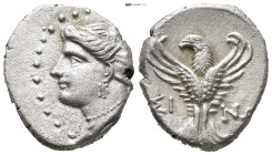 Paphlagonia, Sinope. Late 4th-3rd cent. BC. AR 1/2 drachm. (13mm, 2.87 g) Turreted female head left / Eagle standing facing, head left, with wings spr...