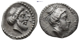 CILICIA, Nagidos. Circa 400-380 BC. AR Obol (9mm, 0.68 g) Bearded head of Dionysos right. / Head of Aphrodite right.