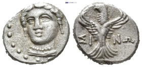 Paphlagonia. Sinope circa 330-250 BC. Trihemiobol AR (9mm, 1,48 g) Head of Nymph Sinope facing slightly left / ΣΙΝΩ, sea eagle standing facing, wings ...