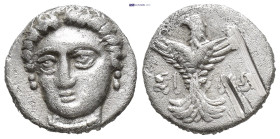 Paphlagonia. Sinope circa 330-250 BC. Trihemiobol AR (11mm, 1,46 g) Head of Nymph Sinope facing slightly left / ΣΙΝΩ, sea eagle standing facing, wings...