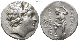 KINGS of MACEDON. Demetrios I Poliorketes. 306-283 BC. AR Tetradrachm (31,8mm, 16.75g). Uncertain mint. Diademed and horned head right / Poseidon Pela...