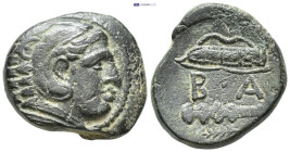 Kingdom of Macedon. Alexander III, "The Great". Unit. 336-323 BC. Uncertain mint in Macedon. AE. (6 Gr. 17mm.)
Head of Herakles right, wearing lion sk...