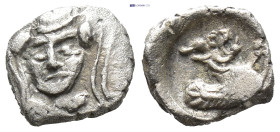 ASIA MINOR, Uncertain. 4th century BC. AR Hemiobol (7mm, 0.37 g). Head of female facing / Forepart of winged lion right