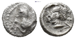 Caria. Possibly Mylasa circa 400-300 BC. Hemiobol AR (6mm, 0,32 g) Forepart of winged horse (Pegasos?) left / Diademed female head right, within shall...