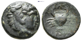 ISLANDS OFF CARIA, Kos (4th century BC) AE (1.2 Gr. 11mm.) 
Head of Herakles to right, wearing lion skin headdress 
Rev. Crab