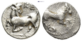 CILICIA. Kelenderis. (3rd century BC). AR Obol. (9mm, 0.74 g) Obv: KE. Goat kneeling left, head right. Rev: Horse rearing right.