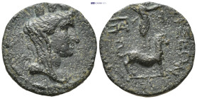 CILICIA. Tarsos. Ae (164-27 BC). (4.7 Gr. 19mm.)
Turreted head of Tyche right. 
Rev. Sandan standing right on goat right.