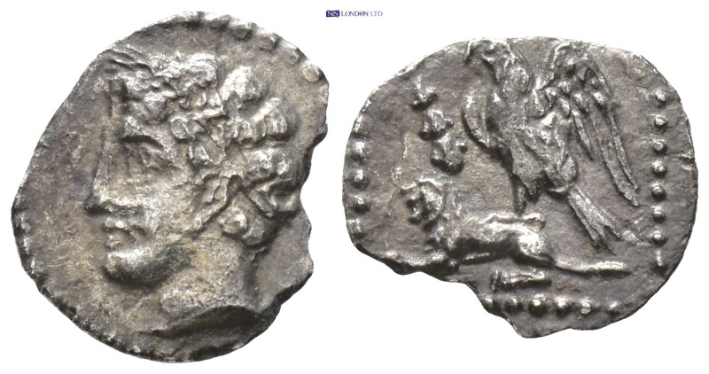 CILICIA. Uncertain. (4th century BC). AR Obol. (9.5mm, 0.53 g) Obv: Male head le...