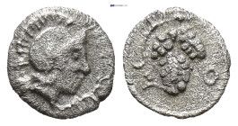 Cilicia, Soloi, c. 410-375 BC. AR Tetartemorion (5mm, 0.11 g). Helmeted head of Athena r. R/ Grape bunch within linear circle.