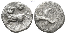 CYPRUS, Kition. Melgekiathon (Circa 392/1-362 BC) AR Obol (8mm, 0.66 g) Obv: Lion crouching left, head facing; above, star-in-annulet. Rev: Herakles a...