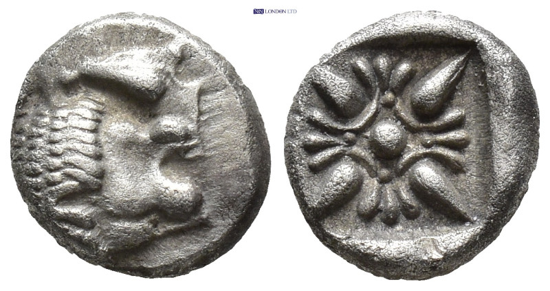 IONIA, Miletos. ca. 500 BC. AR Diobol (8.5mm, 0.82 g) Forepart of lion to left, ...