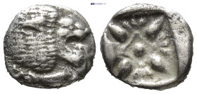 IONIA, Miletos. ca. 500 BC. AR Diobol (9mm, 1.1 g) Forepart of lion Rev.Starlike floral ornament in shallow incuse square.