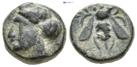 IONIA. Ephesos. Ae (9mm, 1.3 g) (Circa 375-325 BC). Obv: Head of Artemis left, wearing stephane. Rev: E - Φ. Bee.